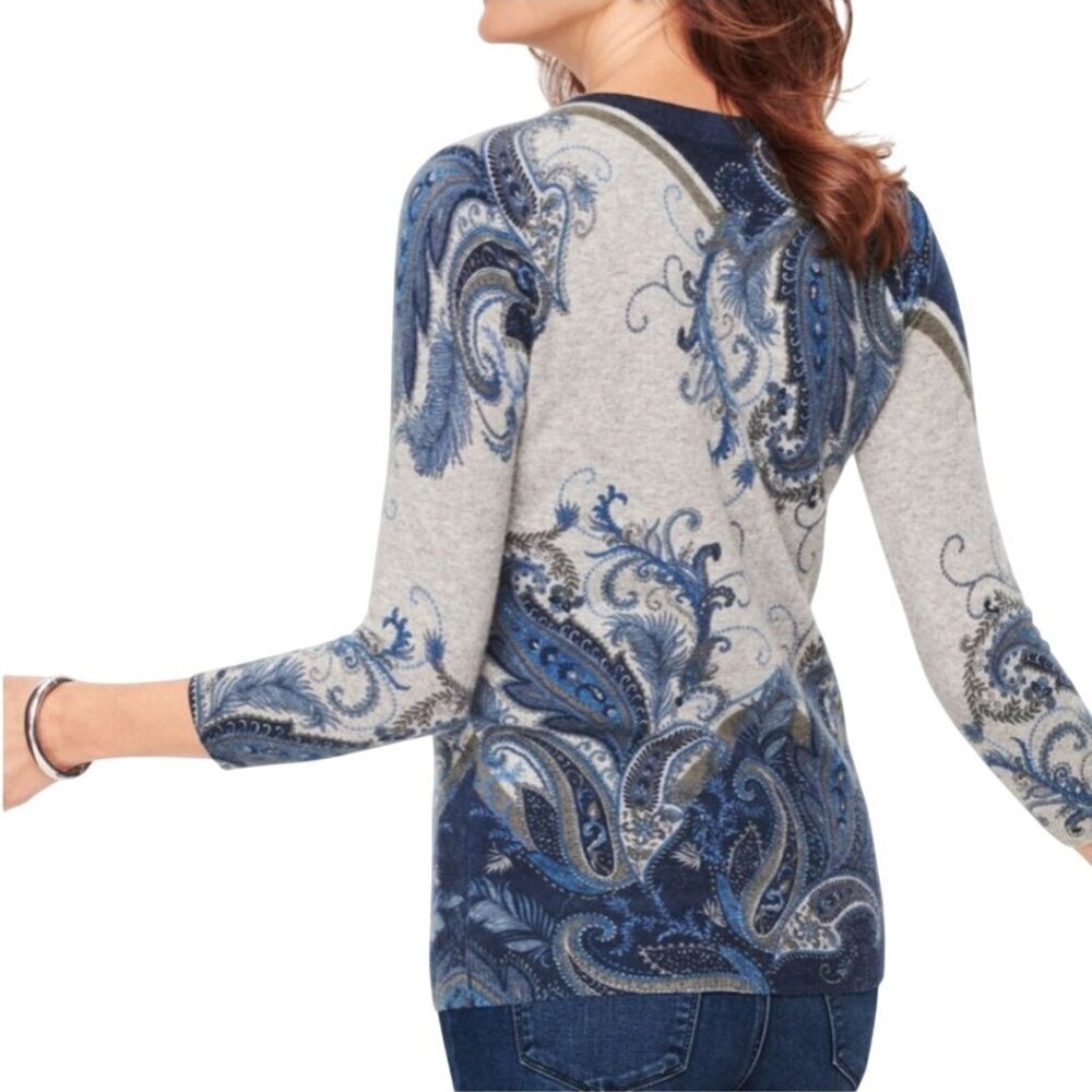 Talbots Audrey Cashmere Paisley Medallion Crewneck Sweater Green Lavender Size S - Picture 6 of 9